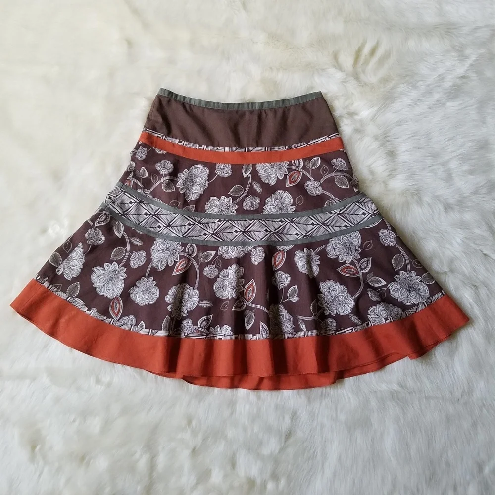 BCBGMaxAzria Cotton Floral-Print Boho Skirt Size 4